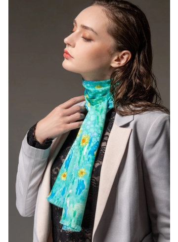 水色小黃花絲巾