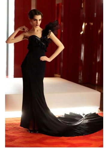 單肩魚尾拖擺長禮服