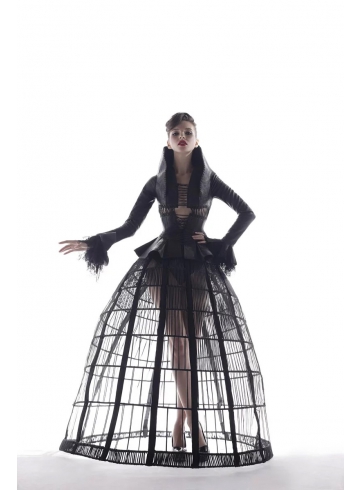 小羊皮編織剪接外套 / 皮繩織帶編織裙架