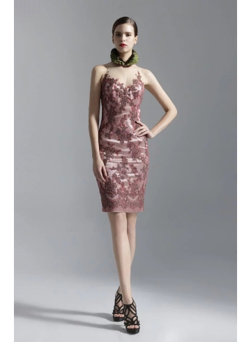 羽毛立領蕾絲旗袍