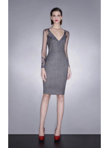 鵝卵石灰毛料洋裝