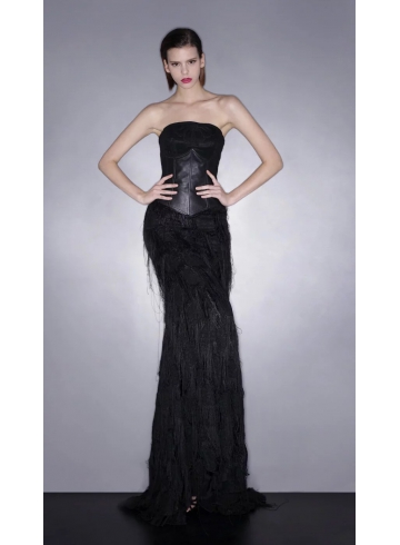 小羊皮馬甲流蘇晚禮服