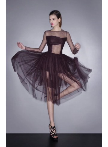 法國網紗手工抓褶洋裝