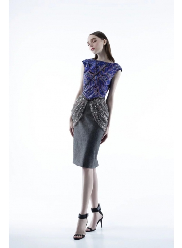 藍灰拼接洋裝 / 可拆式裙飾