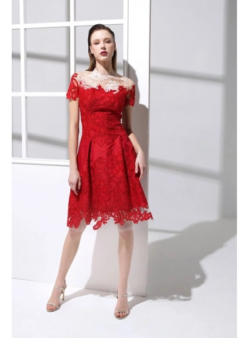 新藝術運動 Art Nouveau Collection - 紅蕾絲短禮服