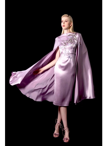 勿忘我刺繡披風式洋裝