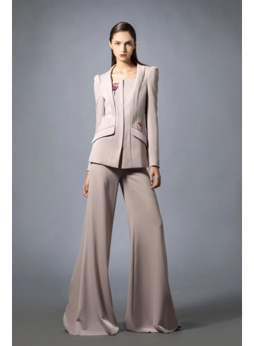 手工繡淺裸藕色寬褲 套裝