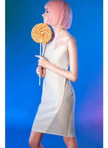 側邊網紗開岔修身洋裝