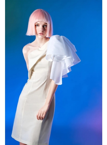 可拆式大蝴蝶結斜肩洋裝