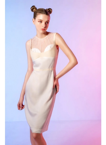 胸前打褶偽馬甲洋裝