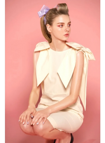 雙肩可拆式蝴蝶結洋裝