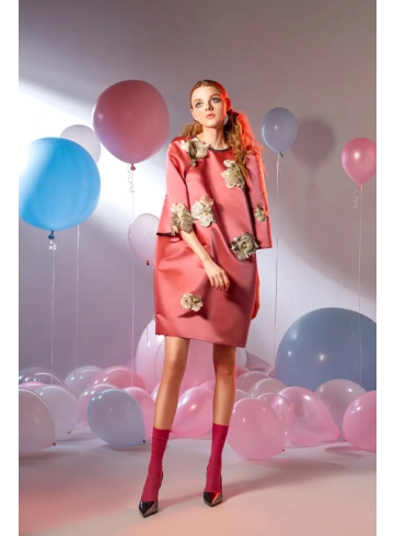 花朵縫珠七分袖洋裝