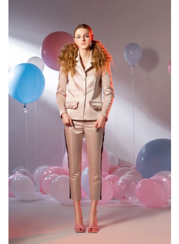 可拆式領片粉色西裝外套 / 雙色配褲