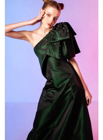 可拆式蝴蝶斜肩長禮服