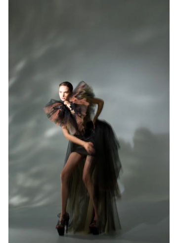 蝶翼形低胸短裙禮服