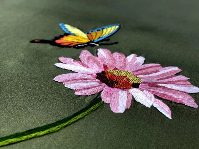 京繡蝶戀花雙色絲巾