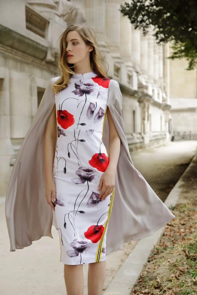 杜樂麗 Jardin des Tuileries Colle-藕色披風紅花洋裝