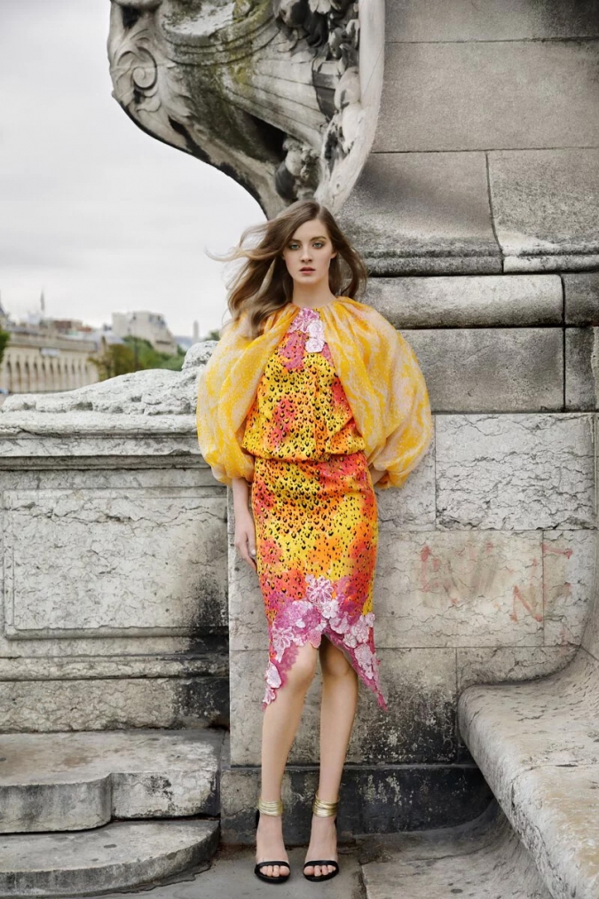 杜樂麗 Jardin des Tuileries Colle-黃系斑紋洋裝