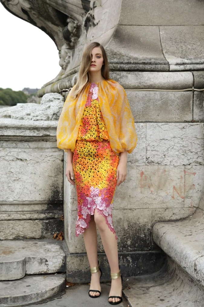 杜樂麗 Jardin des Tuileries Colle-黃系斑紋洋裝