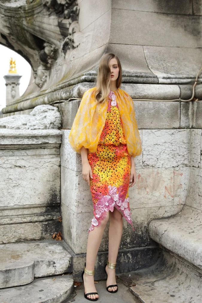 杜樂麗 Jardin des Tuileries Colle-黃系斑紋洋裝