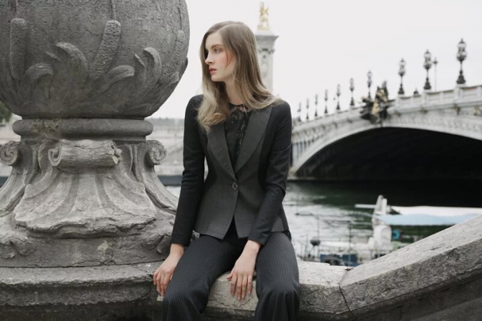 杜樂麗 Jardin des Tuileries Colle-黑灰拼接商務外套 / 商務寬擺長褲